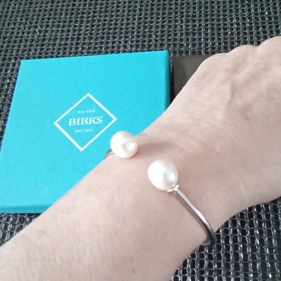 Birks Freshwater Barocque Pearl Silver Cuff Bracelet S/M - Picture 3 of 6